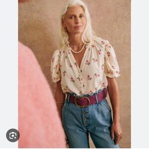 Sezane blouse Ema, cream with pink flowers